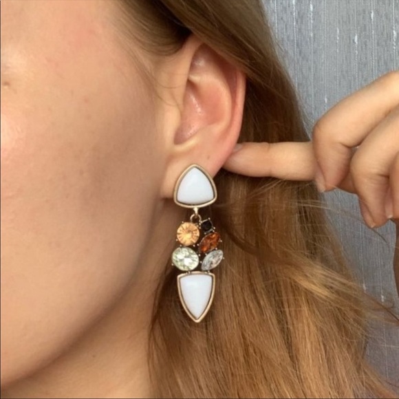 White + Gold Drop Earrings - Picture 2 of 5